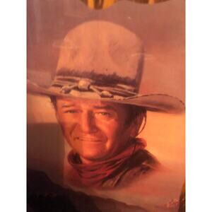 Vintage John Wayne the duke true grit, rustic icon, wooden glazed picture